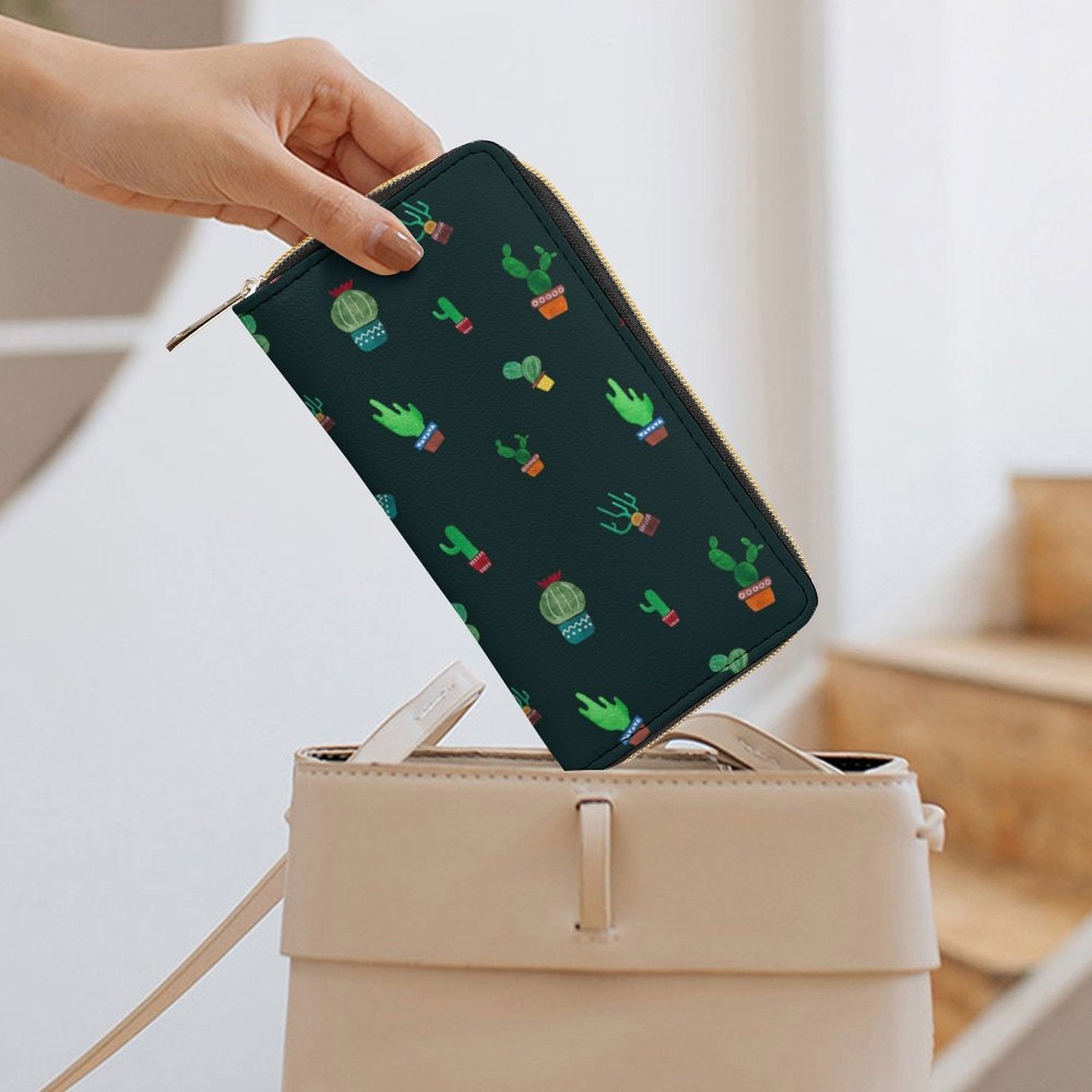 Cactus On Black -  PU Leather Wallet