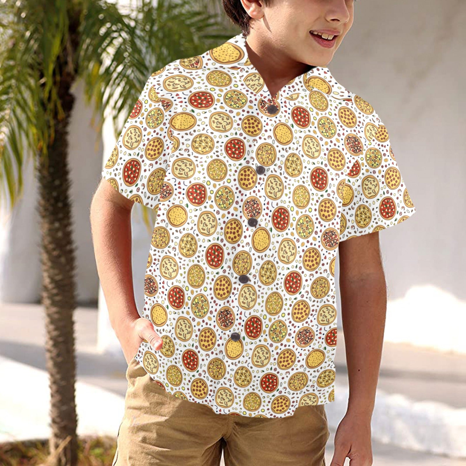 Round Pizzas On White Junior Kids Hawaiian Shirt
