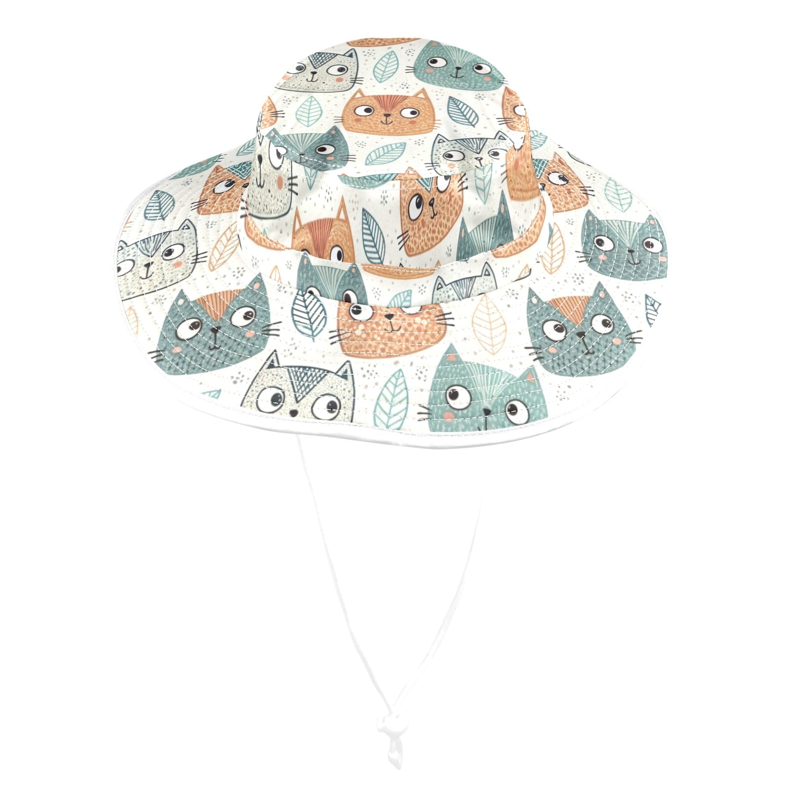 Cute Cat Faces - Wide Brim Bucket Hat Wide Brim Bucket Hat animal Printed Offshore