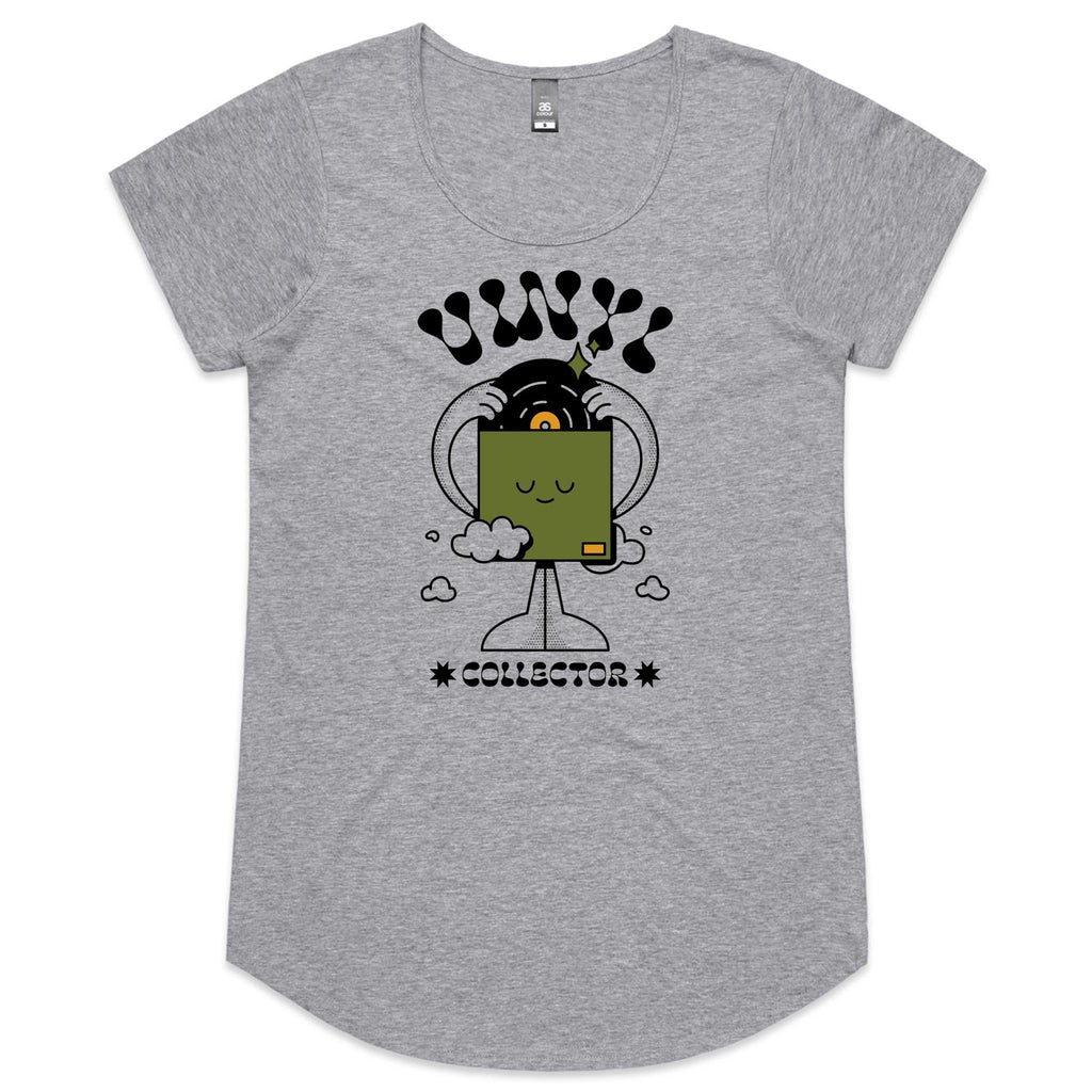 Vinyl Collector, Records - Womens Scoop Neck T-Shirt Grey Marle Womens Scoop Neck T-shirt Music Printed In Australia Retro