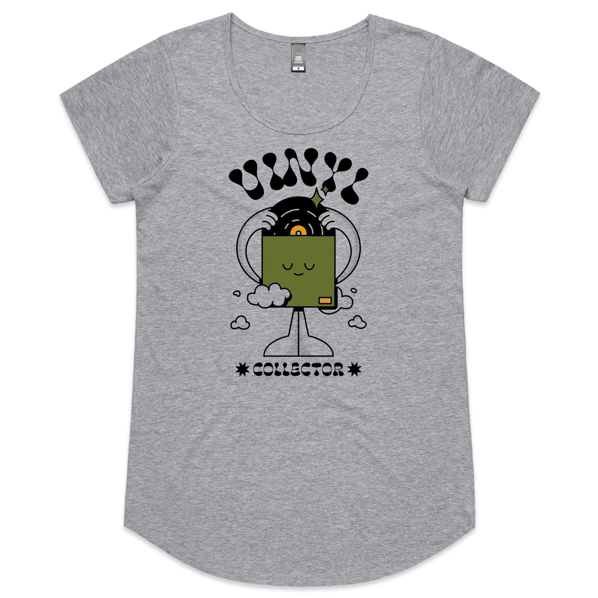 Vinyl Collector, Records - Womens Scoop Neck T-Shirt Grey Marle Womens Scoop Neck T-shirt Music Printed In Australia Retro