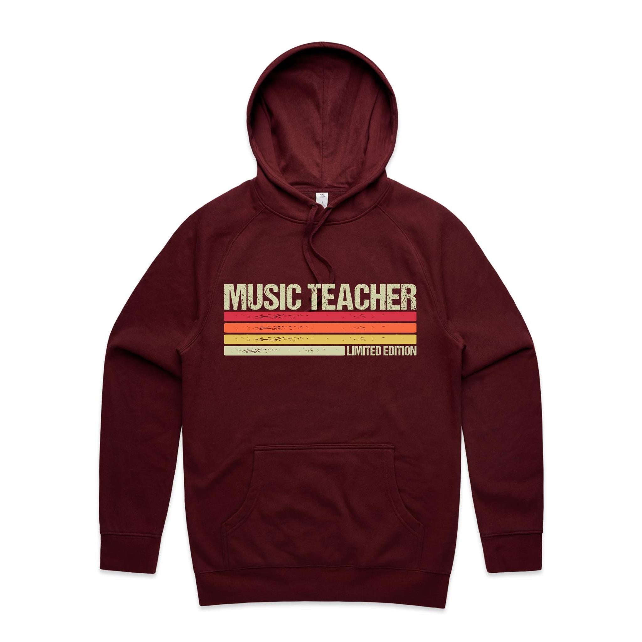 Music Teacher, Limited Edition - Mens Hoodie Burgundy Mens Hoodie Music Printed In Australia Teacher