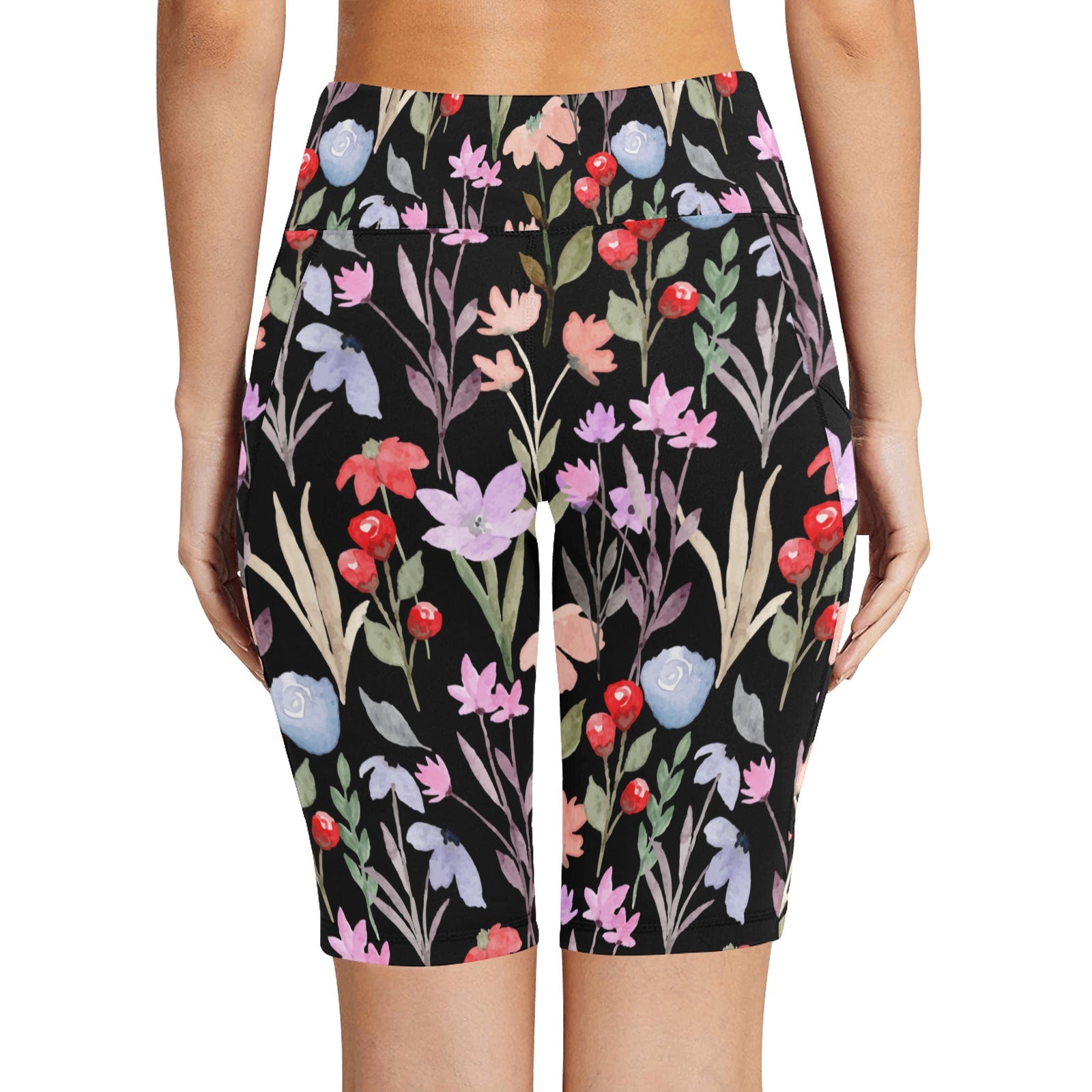 Floral Watercolour Women's Bike Shorts With Side Pockets Women's Bike Shorts Plants Printed Offshore