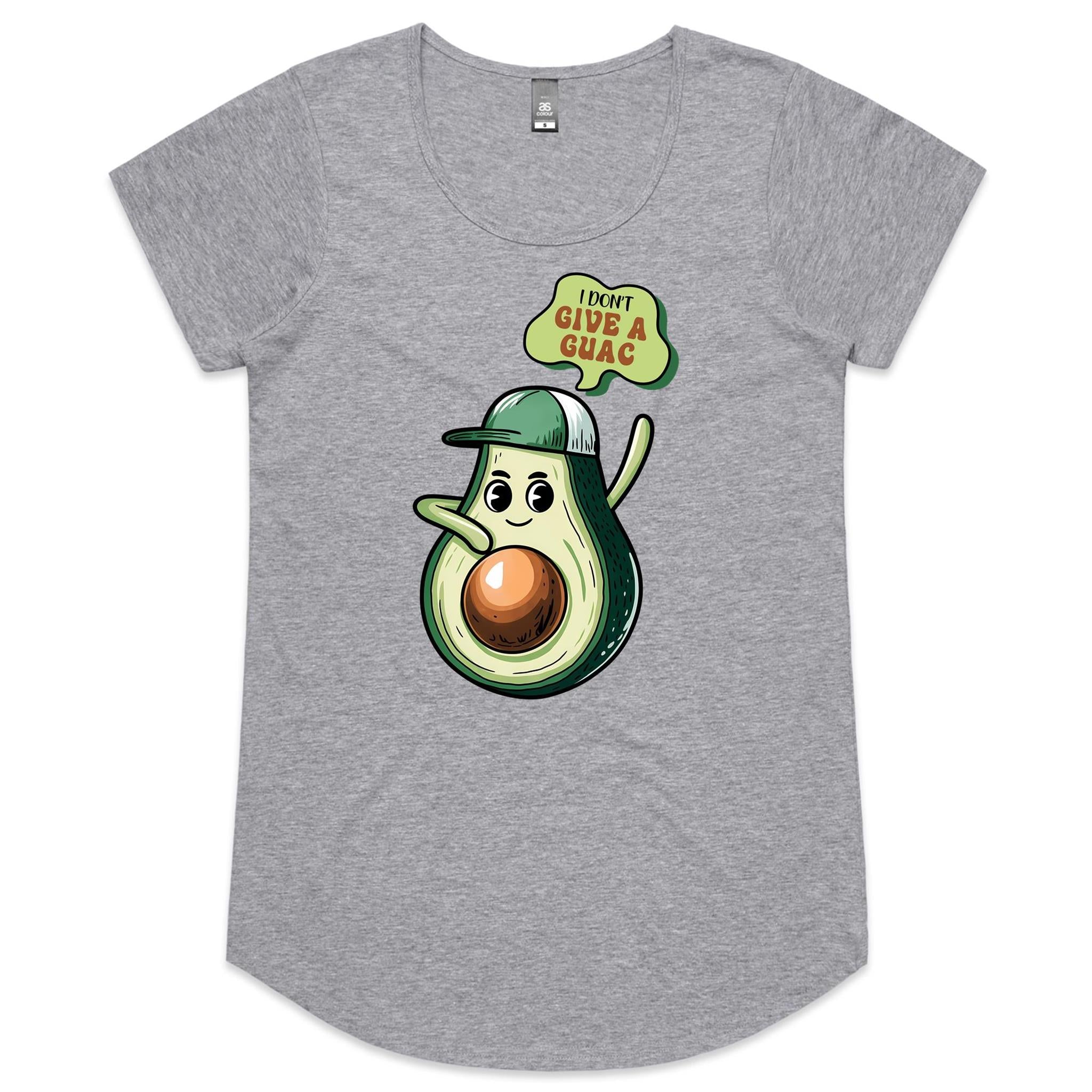 Avocado, I Don't Give A Guac - Womens Scoop Neck T-Shirt Grey Marle Womens Scoop Neck T-shirt Food Printed In Australia