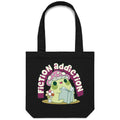 Fiction Addiction Canvas Tote Bag Black One Size Tote Bag Printed In Australia Reading