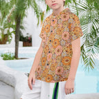 Orange Retro Floral Senior Kids Hawaiian Shirt