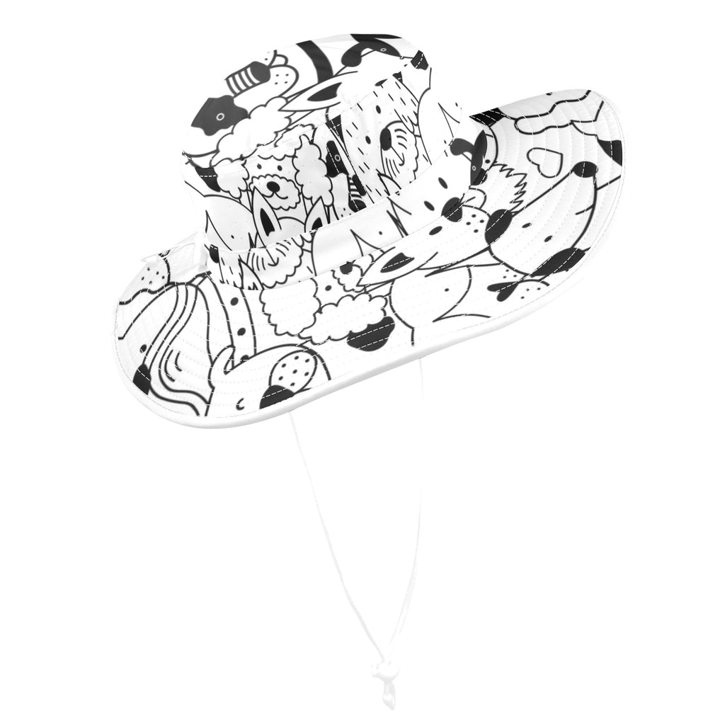 Black And White Dogs - Wide Brim Bucket Hat Wide Brim Bucket Hat animal Printed Offshore