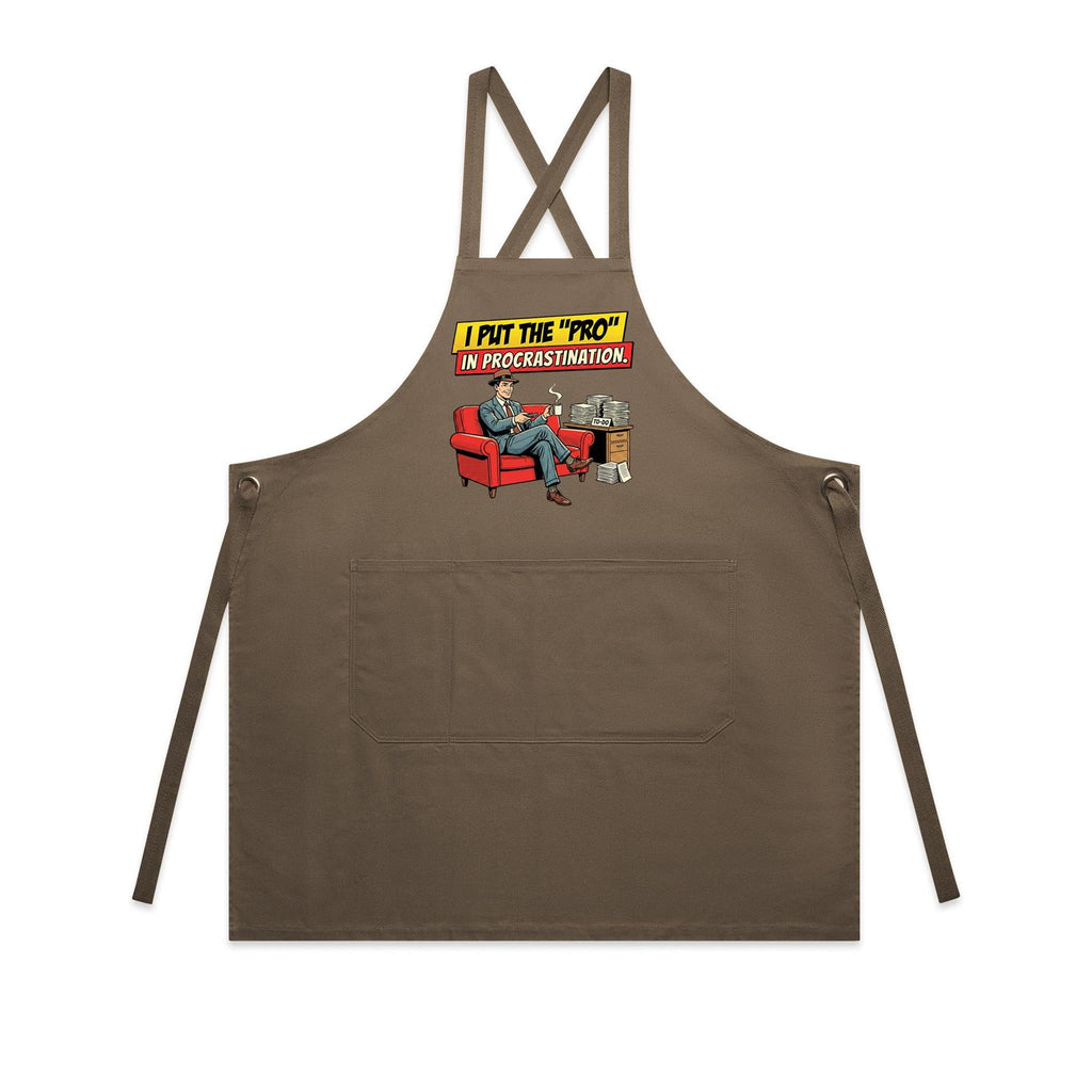 I Put The Pro In Procrastination, Retro Gentleman AS Colour Carrie Apron Walnut One Size Apron comic Printed In Australia