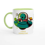 Personalise - Alien Commute, UFO - White 11oz Ceramic Mug Ceramic Green Personalised Mug customise Globally Fulfilled personalise Sci Fi
