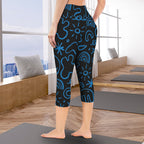 Blue Squiggle Women's High Waist Pocket Capri Yoga Leggings Women's High Waist Capri Yoga Leggings Printed Offshore