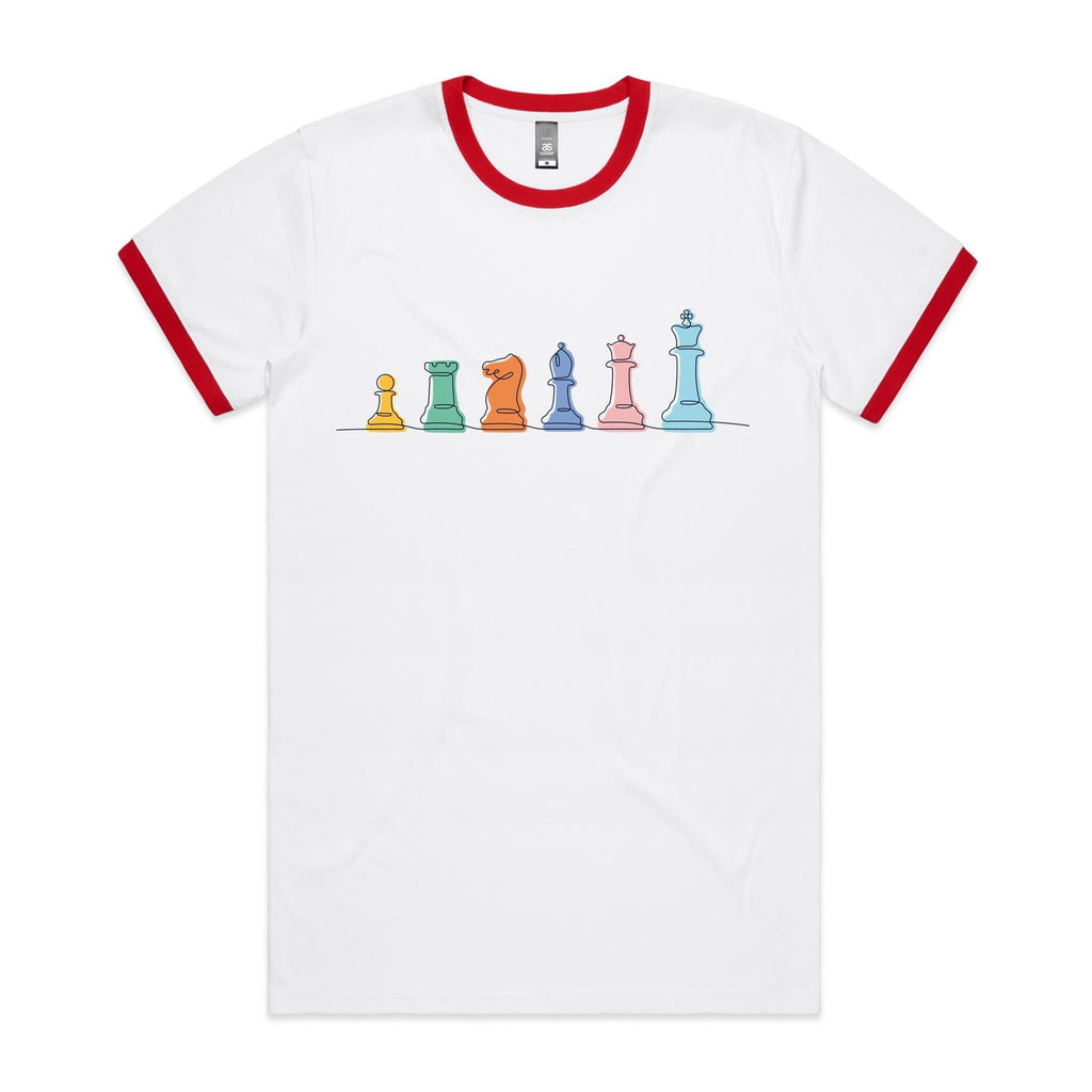 Chess - Staple Ringer Tee White Red Ringer T-Shirt Chess Games Printed In Australia