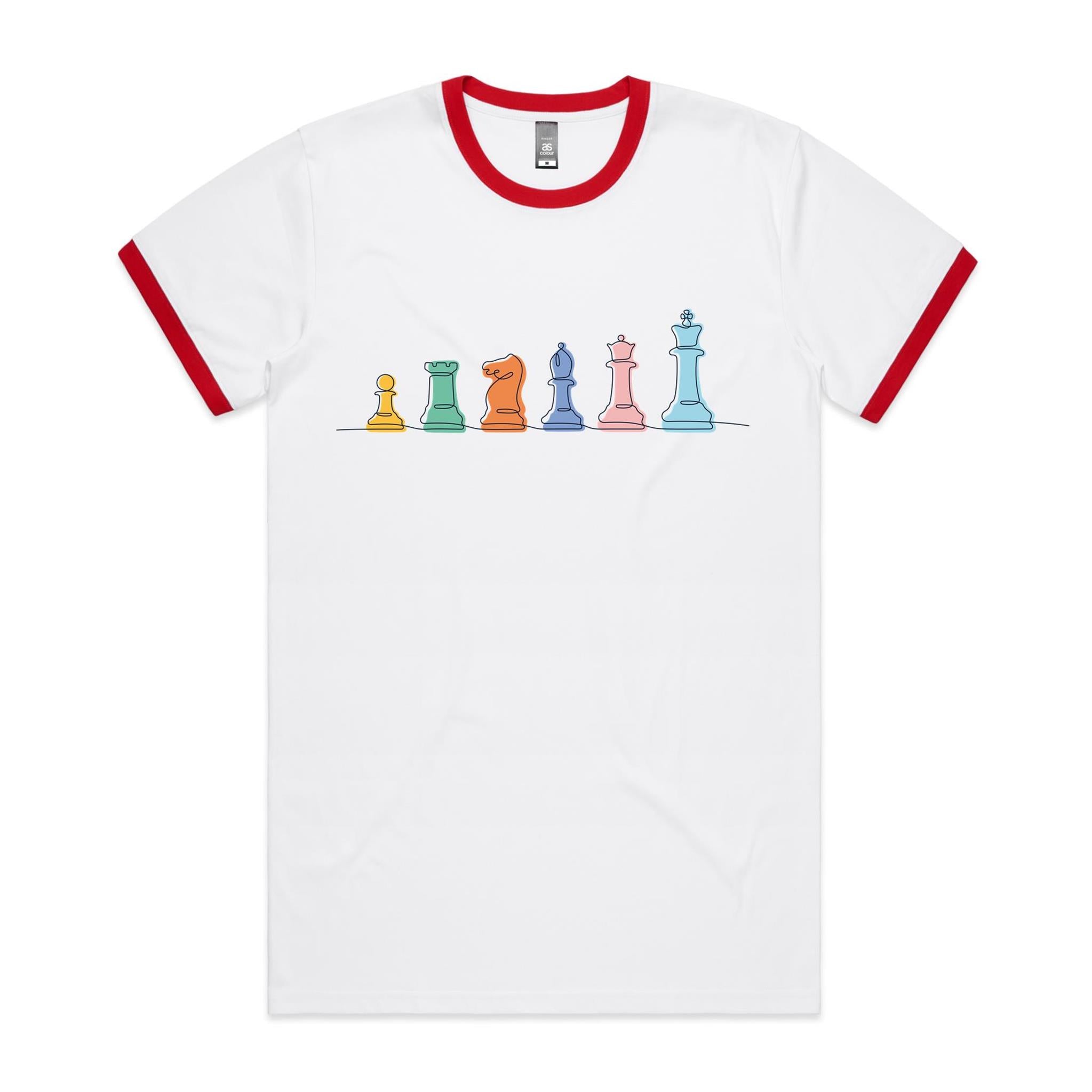 Chess - Staple Ringer Tee White Red Ringer T-Shirt Chess Games Printed In Australia