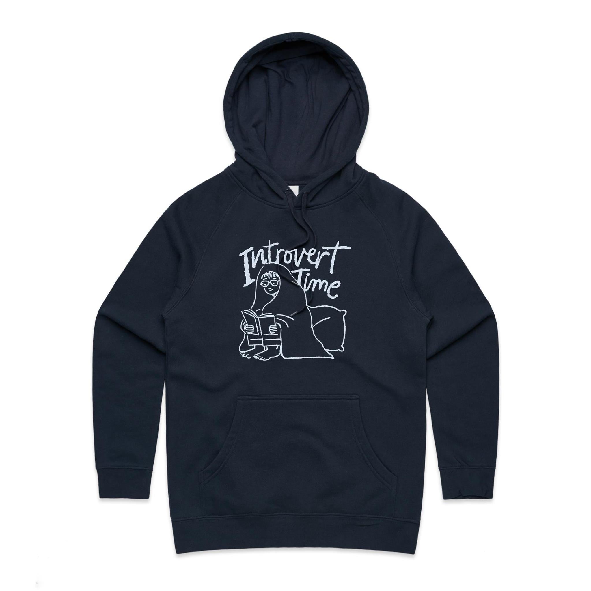 Introvert Time - Womens Hoodie Navy Womens Hoodie Printed In Australia