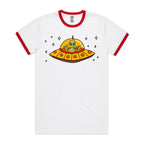 Alien Pizza, UFO - Staple Ringer Tee White Red Ringer T-Shirt Food Printed In Australia Sci Fi