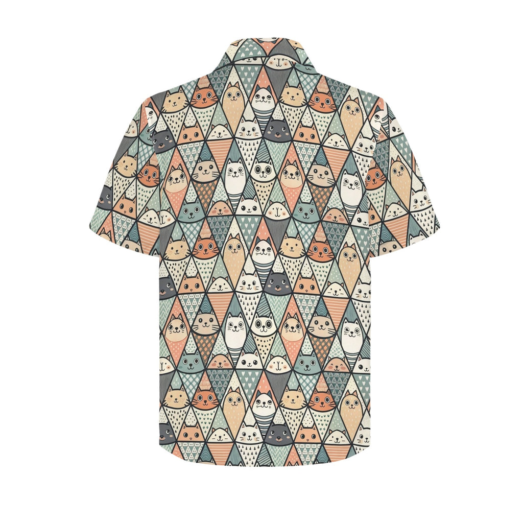 Diamond Cat Pattern Men's Short Sleeve Hawaiian Shirt Men's Hawaiian Shirt (New) animal Printed Offshore