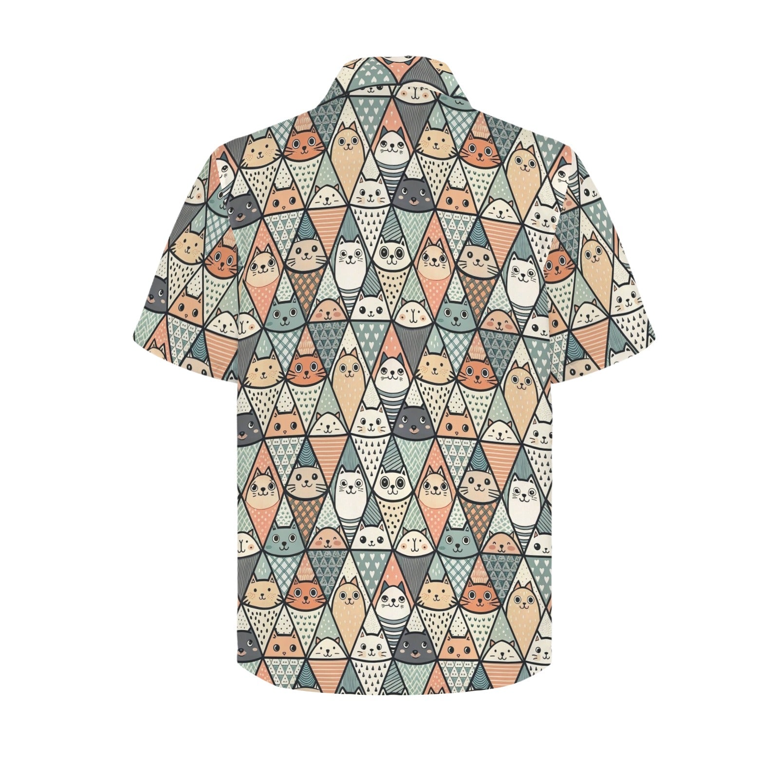 Diamond Cat Pattern Men's Short Sleeve Hawaiian Shirt Men's Hawaiian Shirt (New) animal Printed Offshore