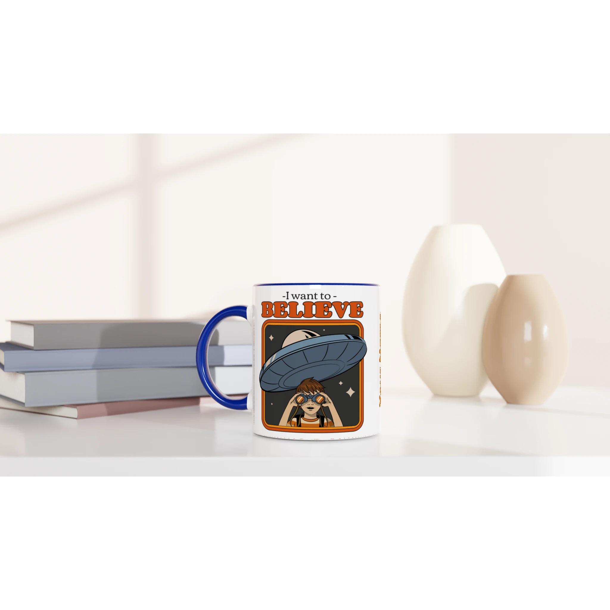Personalise - I Want To Believe - White 11oz Ceramic Mug Personalised Mug customise Globally Fulfilled personalise Sci Fi