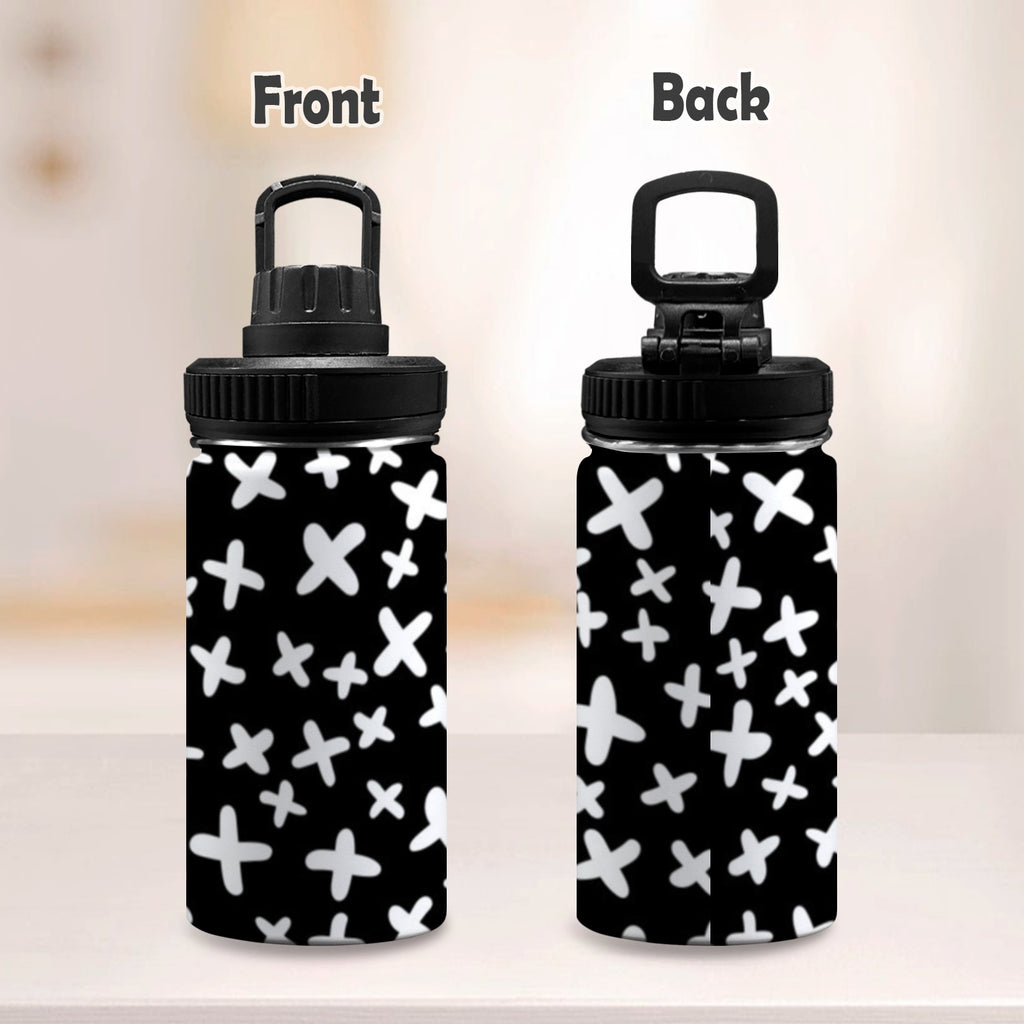 Black And White X's - Kids Water Bottle with Chug Lid (12 oz)