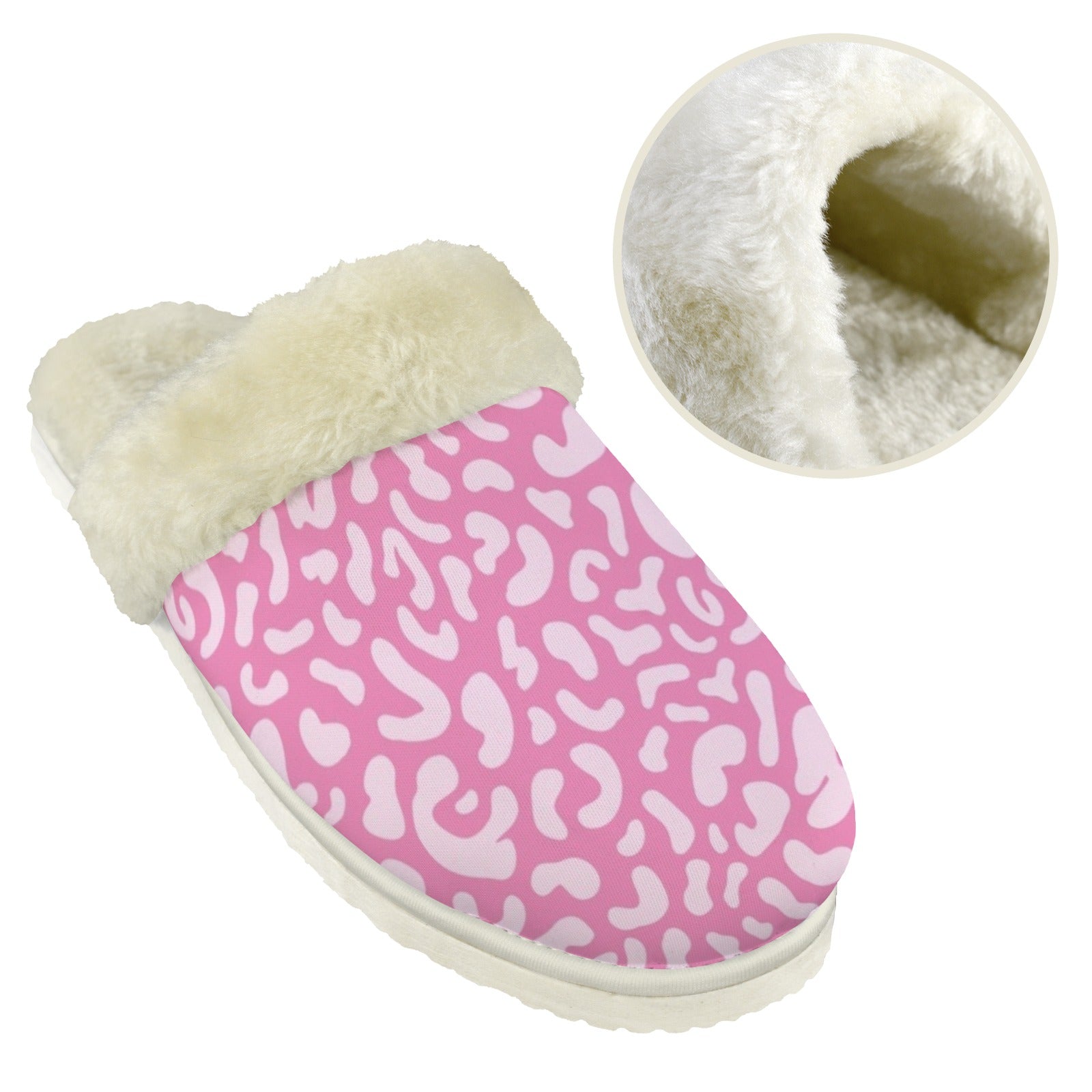 Pink Leopard Women's Fur Trim Thick-Sole Indoor Slippers Women's Fur Trimmed Slippers animal Printed Offshore