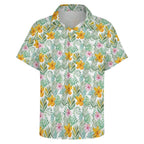 Tropical Flowers And Leaves Women's Short-Sleeve Button Up Shirt Women's Short-Sleeve Button Up Shirt Plants Printed Offshore