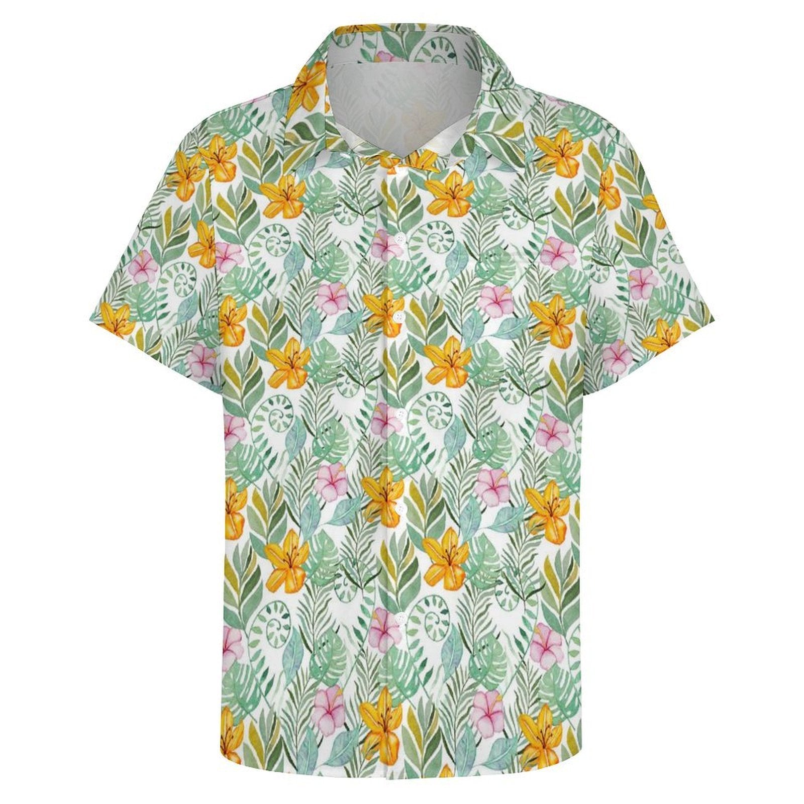 Tropical Flowers And Leaves Women's Short-Sleeve Button Up Shirt Women's Short-Sleeve Button Up Shirt Plants Printed Offshore