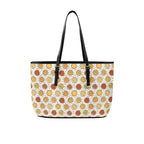 Round Pizzas On White PU Leather Tote Bag Large One Size Leather Tote Bag-Large Food Printed Offshore