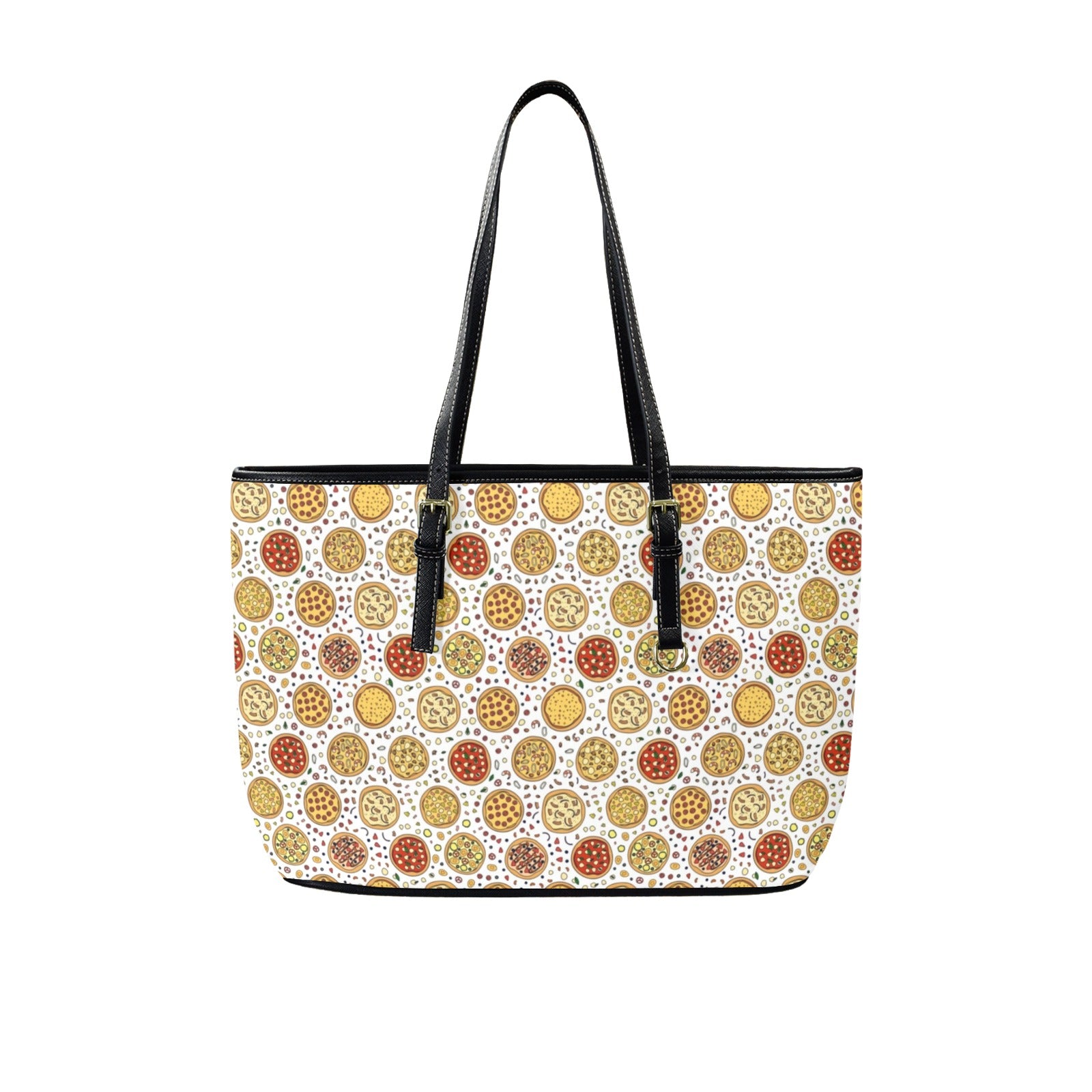 Round Pizzas On White - PU Leather Tote Bag - Large