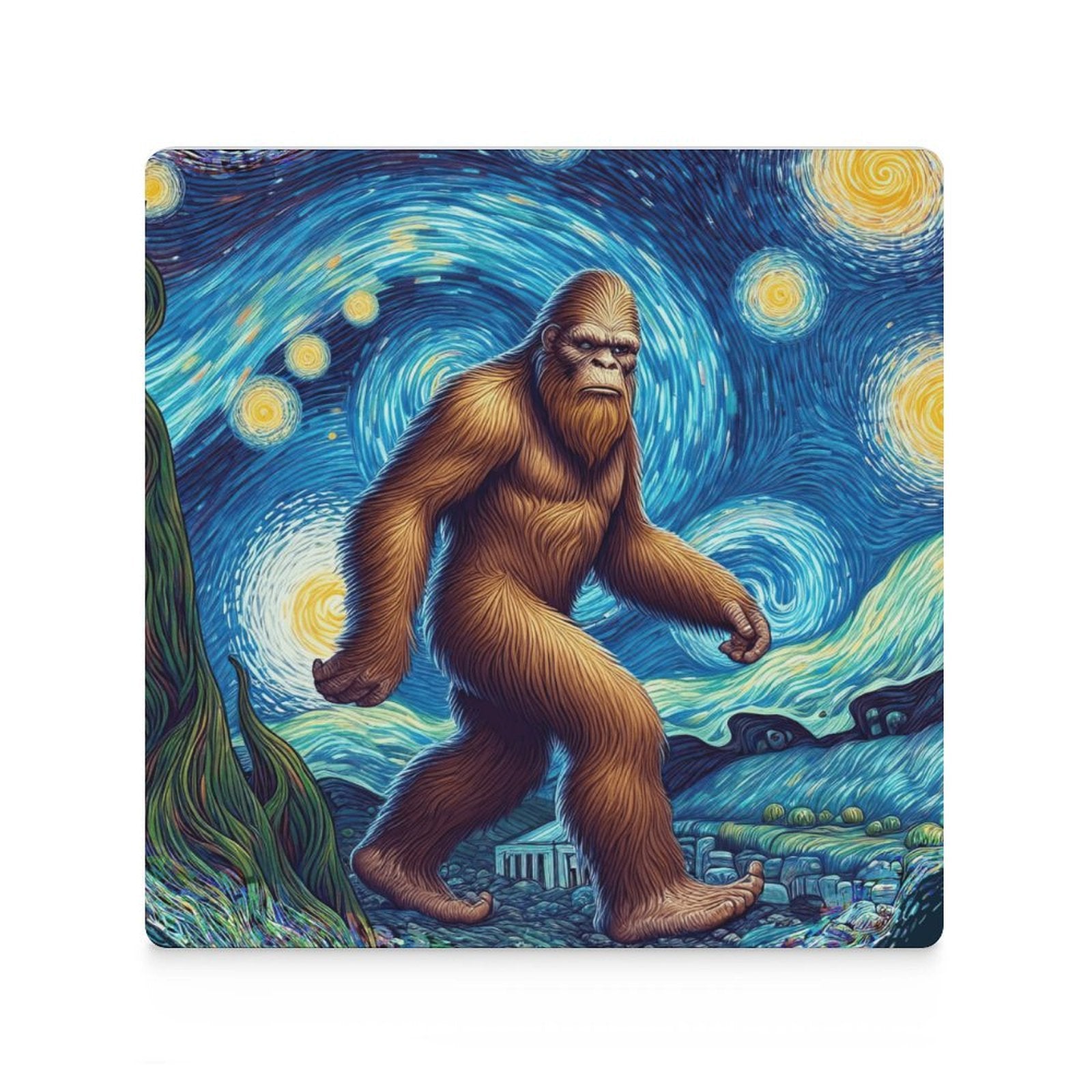 Big Foot Starry Night Ceramic Coasters (Square) Ceramic Coasters Printed Offshore Sci-Fi