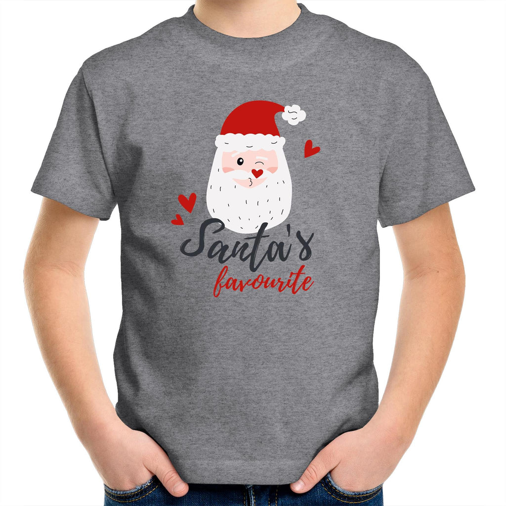 Santa's Favourite - Kids Youth T-Shirt Grey Marle Kids Christmas T-shirt Christmas Printed In Australia