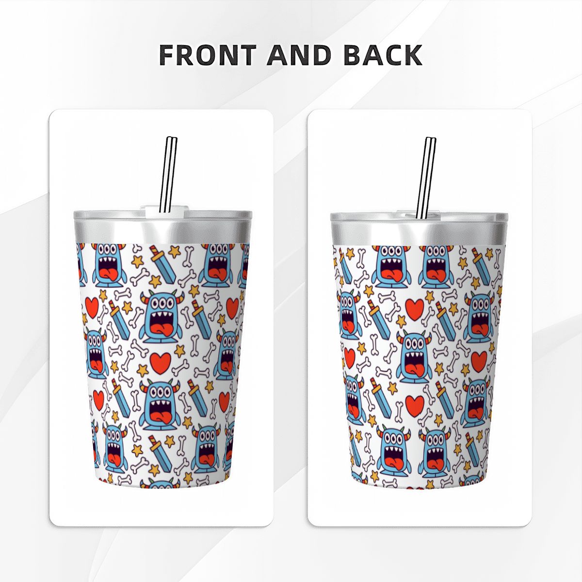 Silly Monsters Stainless Steel Cup With Straw (12oz) Drinkware