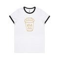 Life Is Better With Coffee Women's AS Colour Ringer Tee White Black Womens Ringer T-shirt Coffee Printed In Australia