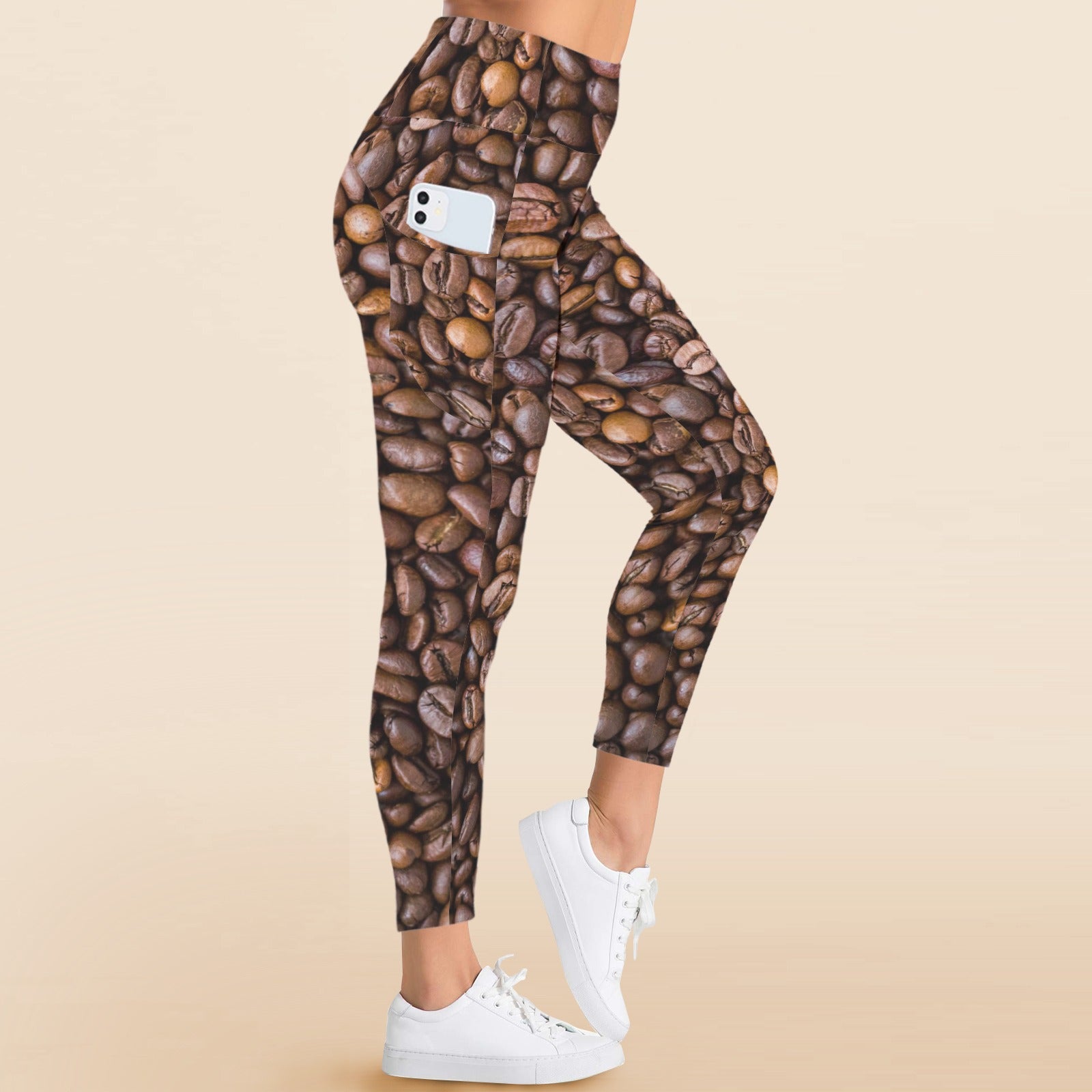 Coffee Beans - Women's High Waist Pockets Yoga Leggings