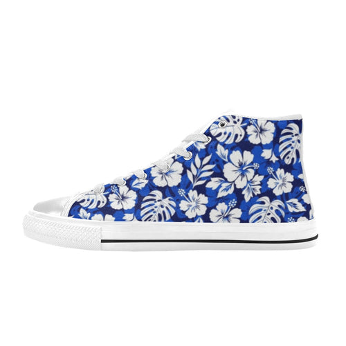 Blue Hawaiian Floral - Kids High Top Canvas Shoes