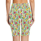 Tropical Flowers On White Women's Bike Shorts With Side Pockets