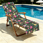Bright Floral And Leaves Beach Chair Towel Cover with Side Pockets