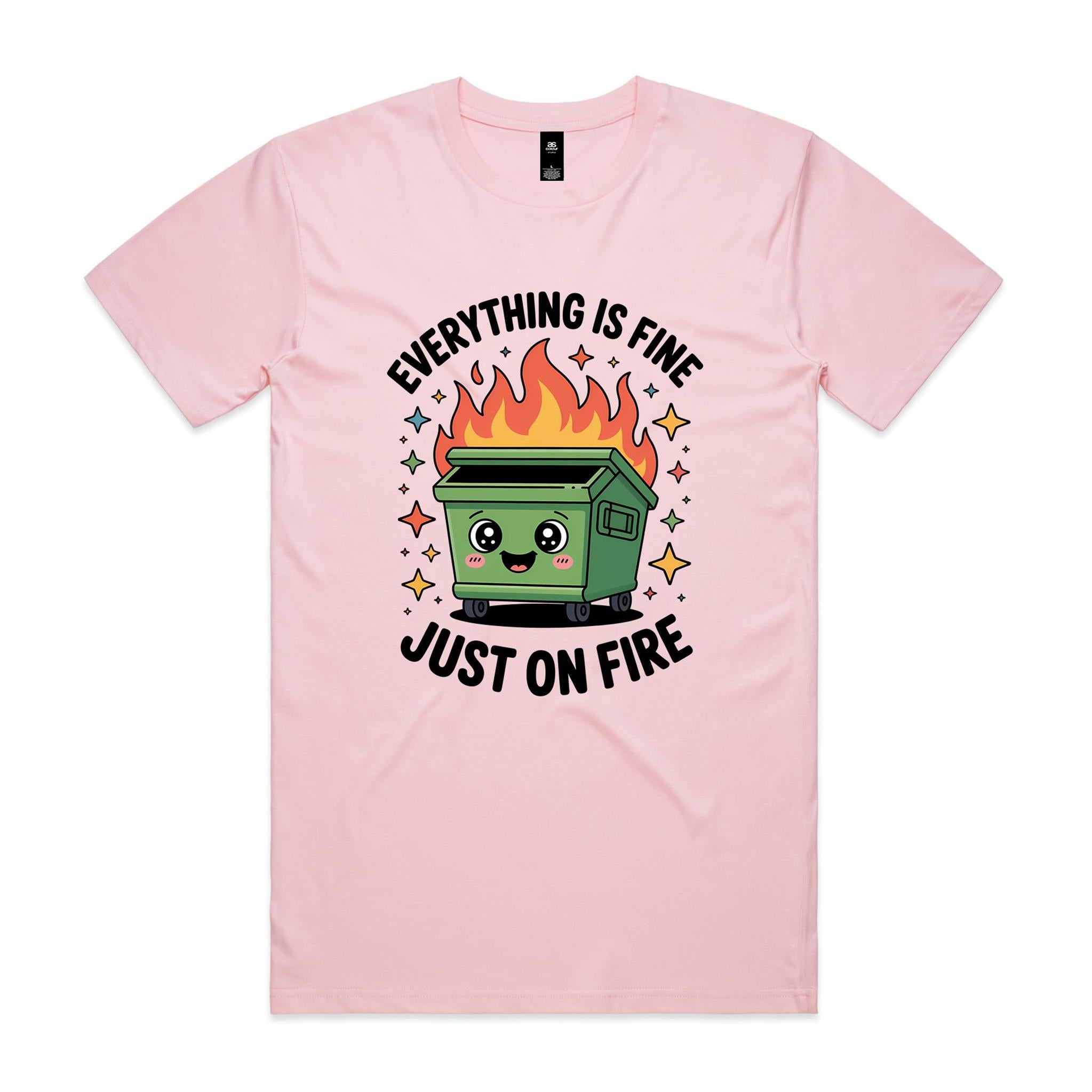 Skip Bin, Dumpster Fire Men's AS Colour T-shirt Pink Mens T-shirt Printed In Australia