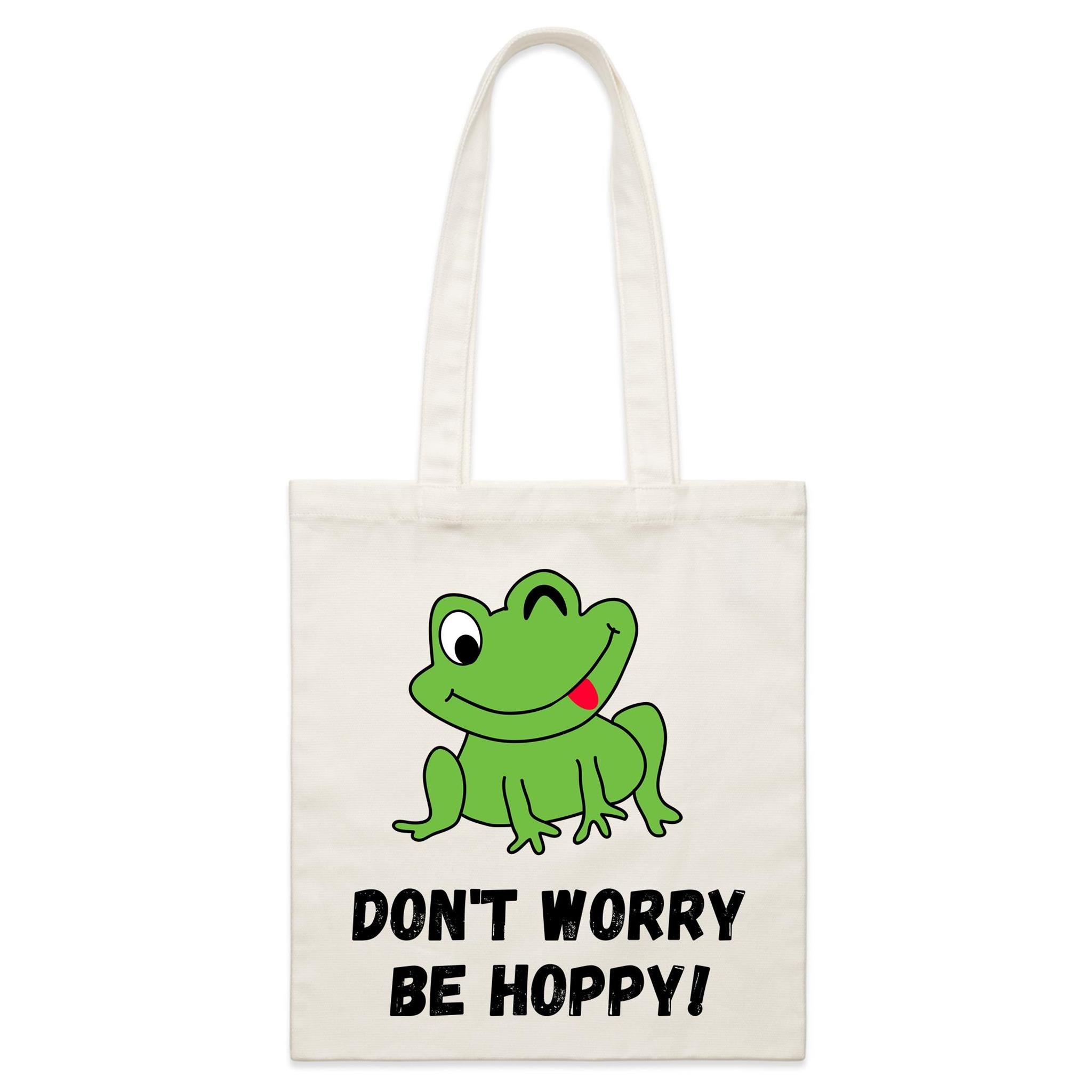 Frog, Don't Worry Be Hoppy - Parcel Canvas Tote Bag Default Title Small Tote Bag animal Positivity Printed In Australia