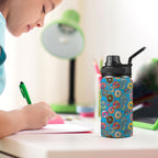 Doughnuts On Blue Kids Water Bottle with Chug Lid (12 oz) Kids Water Bottle with Chug Lid Food Printed Offshore