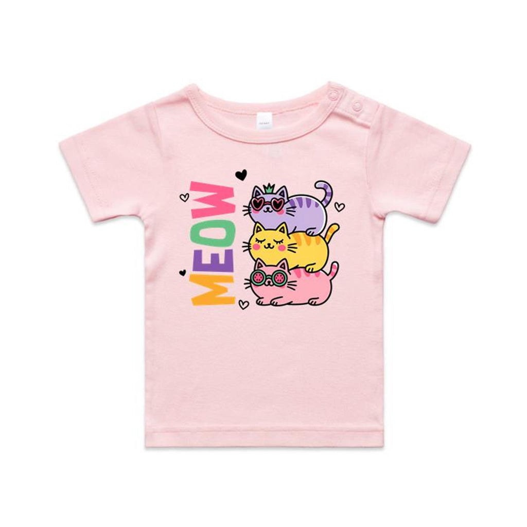 Meow, Colourful Cats AS Colour Baby T-shirt Pink Baby T-shirt animal Printed In Australia
