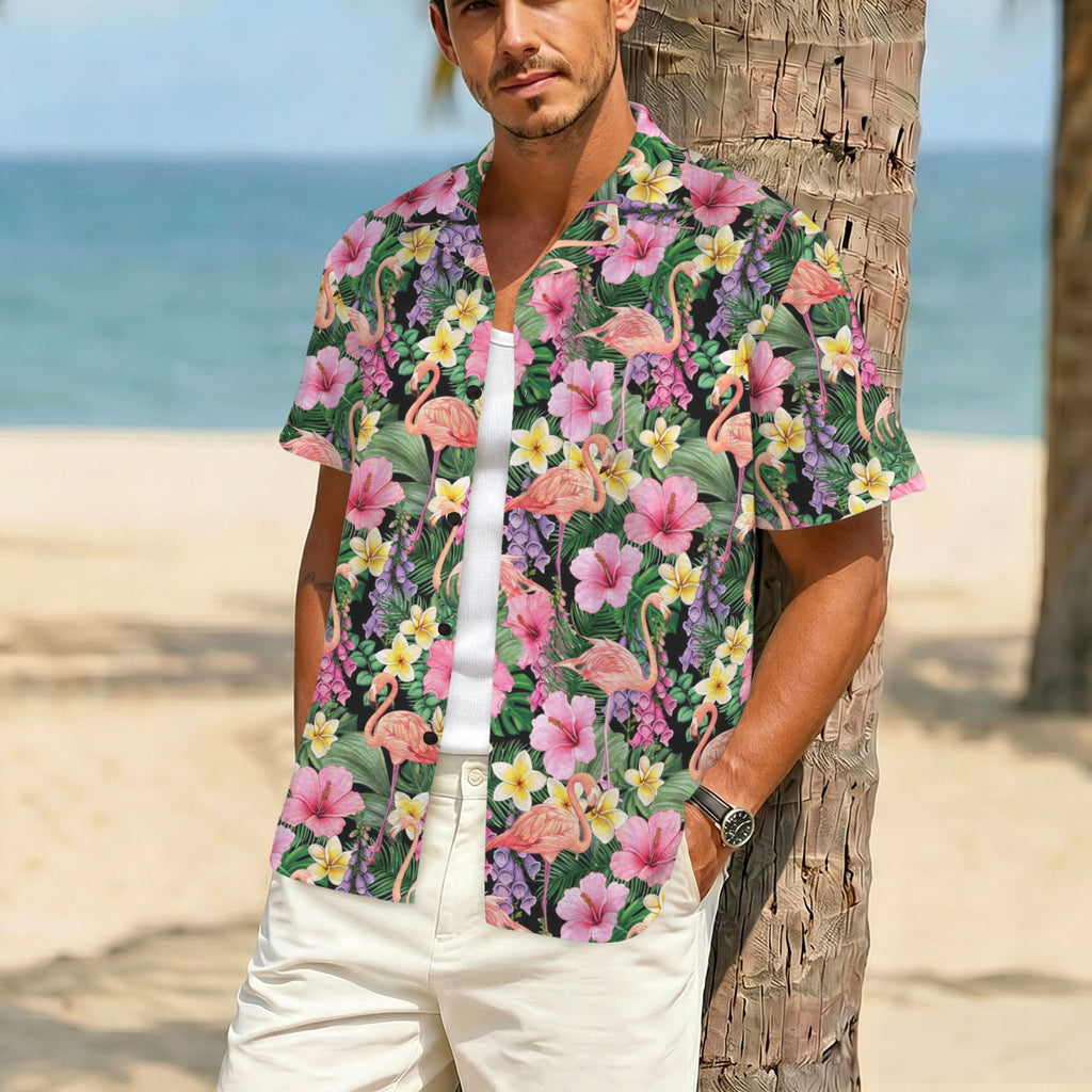 Flamingo Jungle Men's Crinkle Hawaiian Shirt