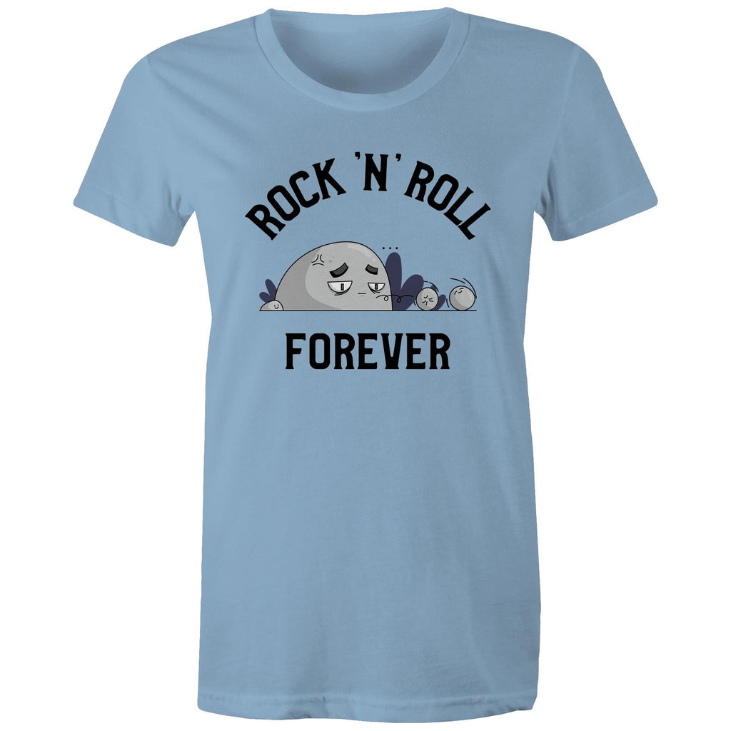 Rock And Roll Forever - Womens T-shirt Carolina Blue Womens T-shirt Music Printed In Australia