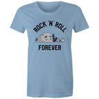 Rock And Roll Forever - Womens T-shirt Carolina Blue Womens T-shirt Music Printed In Australia