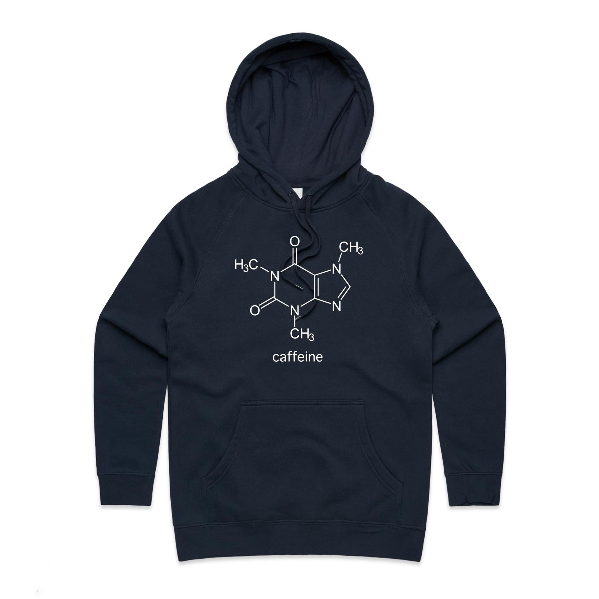 Caffeine Molecule - Womens Hoodie Navy Womens Hoodie Coffee Printed In Australia