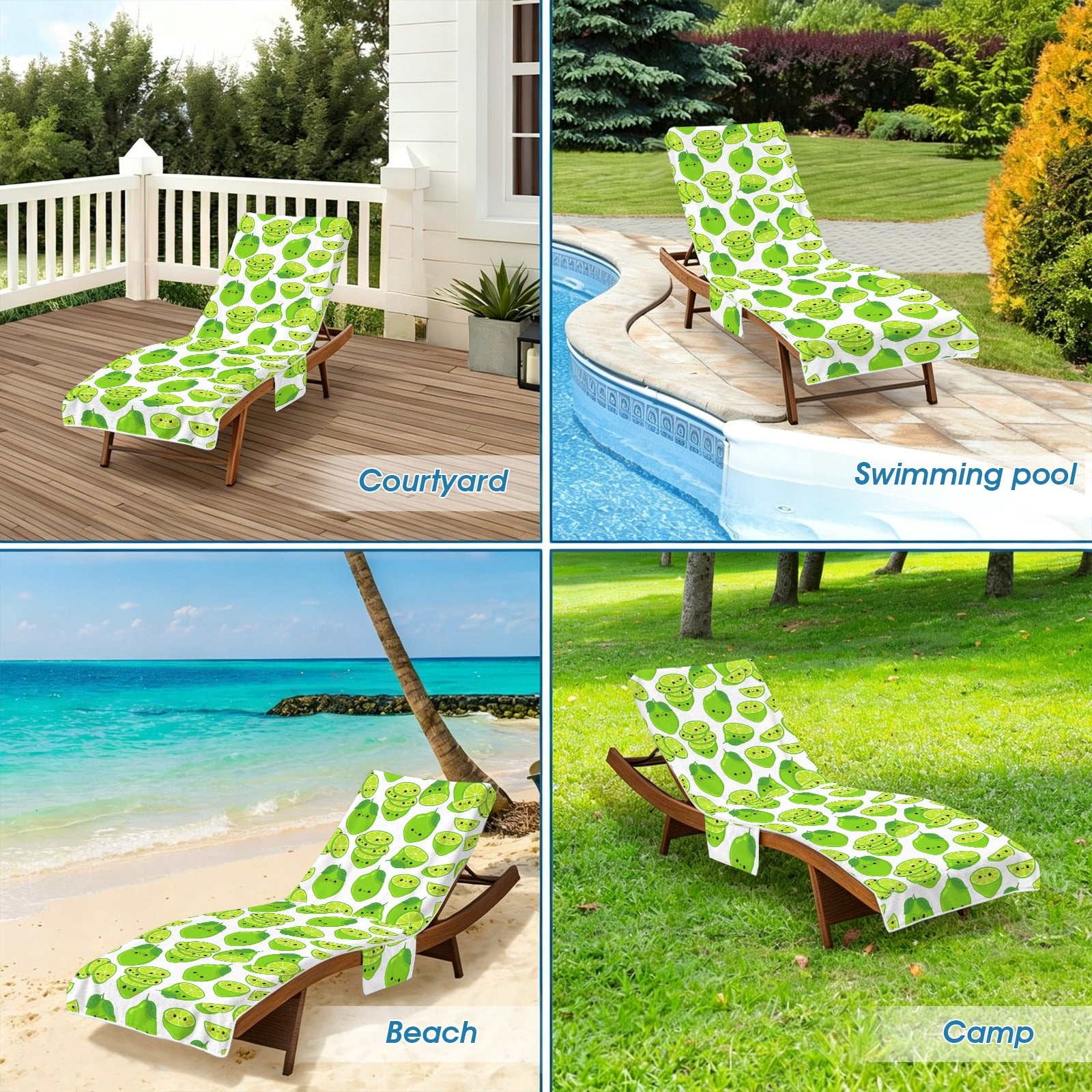 Cute Limes Beach Chair Towel Cover with Side Pockets