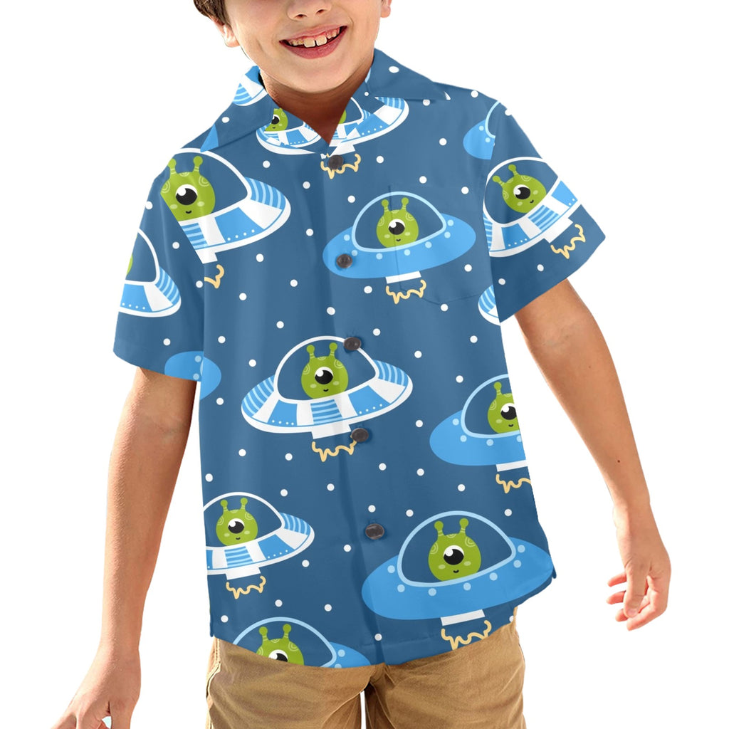 Cute Aliens in UFOs - Junior Kids Hawaiian Shirt