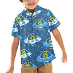 Cute Aliens in UFOs - Junior Kids Hawaiian Shirt