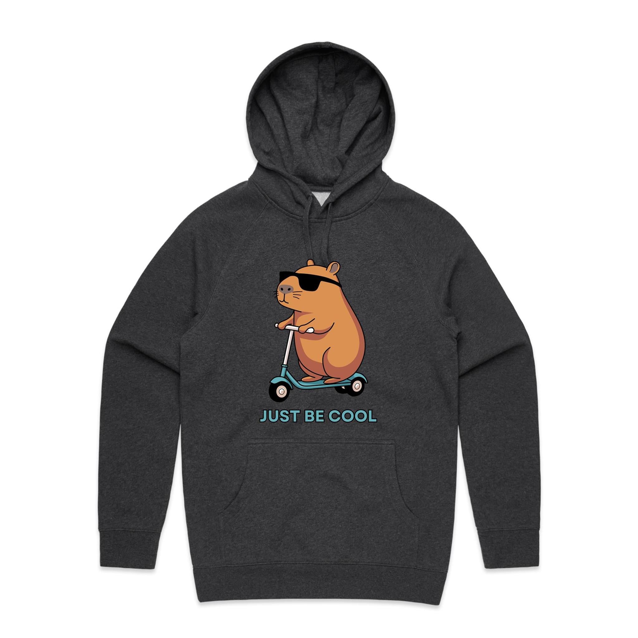 Just Be Cool, Capybara - Mens Hoodie Asphalt Marle Mens Hoodie animal Printed In Australia