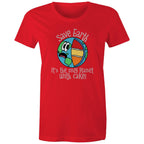 Save Earth, It's The Only Planet With Cake - Womens T-shirt Red Womens T-shirt Environment Food Printed In Australia