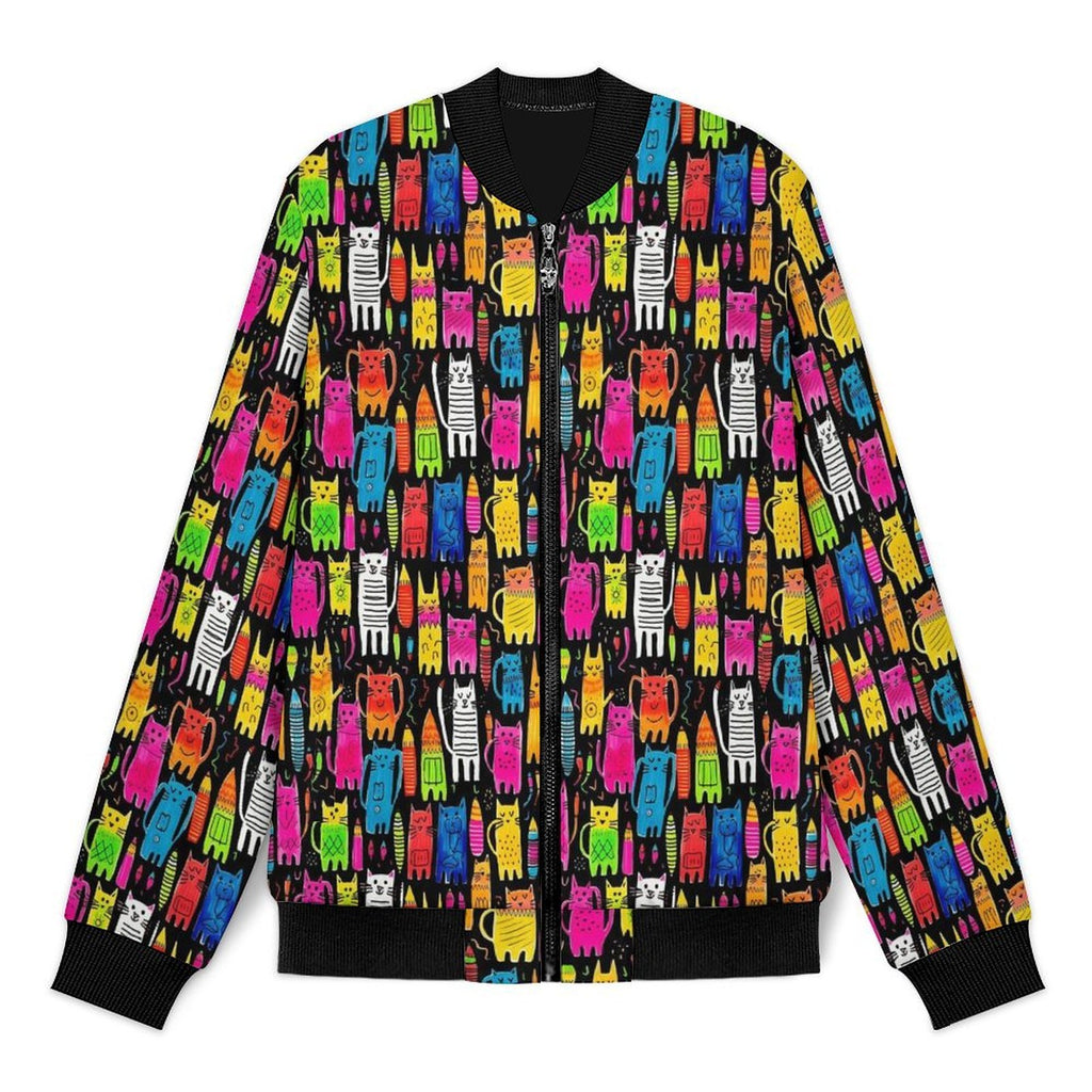 Colourful Cats Men's Casual Zip‑Up Bomber Jacket