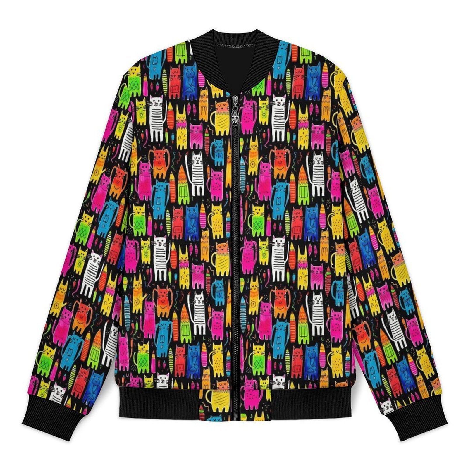 Colourful Cats Men's Casual Zip‑Up Bomber Jacket